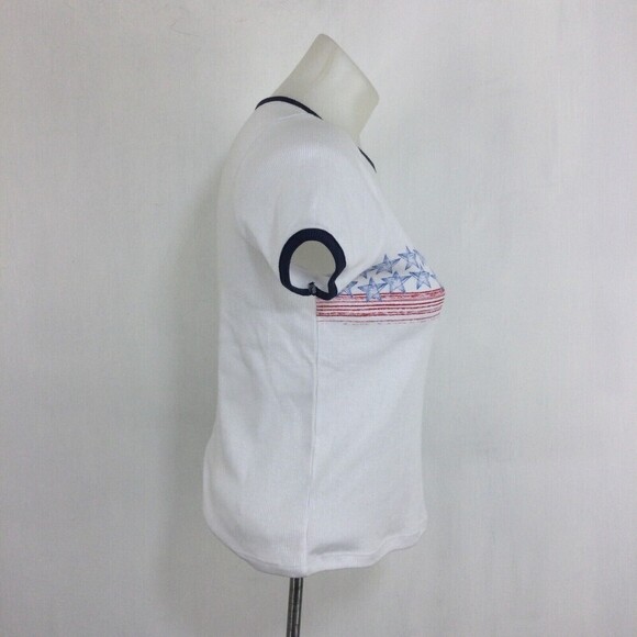 Roxy Americana Stars and Stripes Short Sleeve T-Shirt Top Bright White Small NWT - Picture 2 of 7